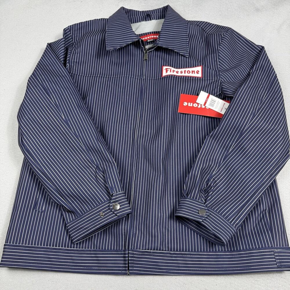 Firestone Work Jacket XL Navy Pinstripe Zip Mechanic Shop Racing NWT - Picture 2 of 16
